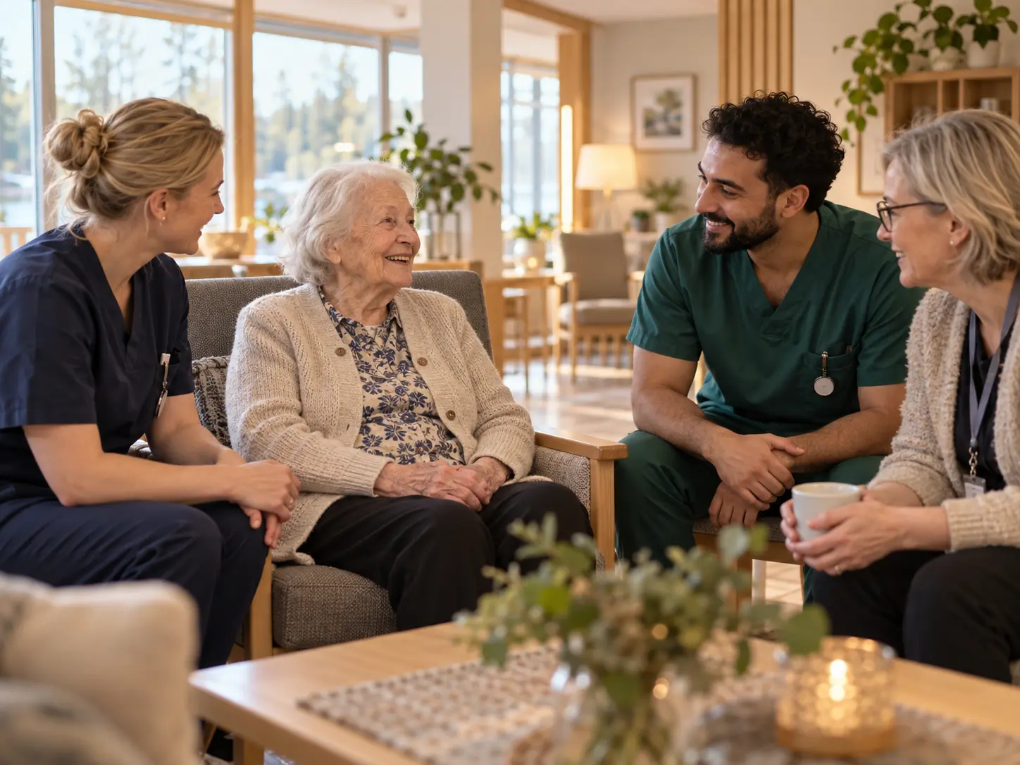 A care team talking with an older person